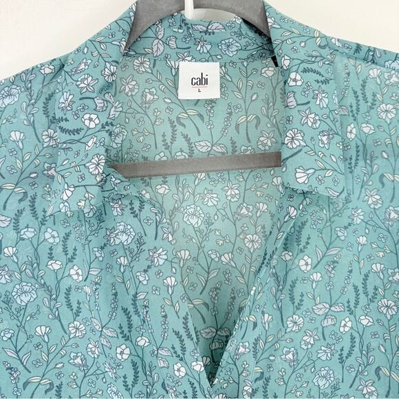 Cabi 3761 Chase Field of Flowers Teal Flowy Long Sleeve V Neck Pullover Blouse - Picture 9 of 16